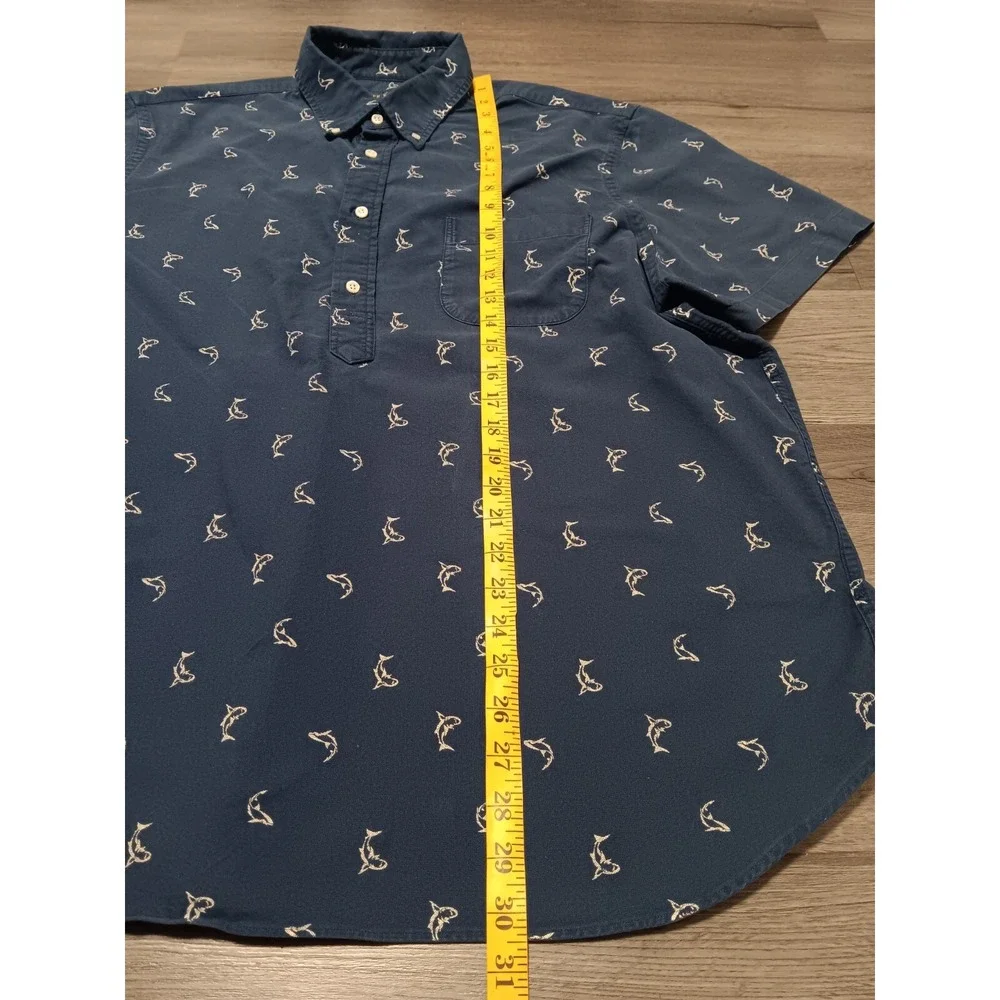 Ralph Lauren Men's Navy‎ Blue Shark Print Short Sleeve Pocket Tunic Size XXL